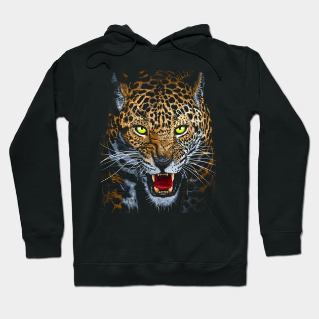 Aggressive Leopard Face Hoodie by albertocubatas